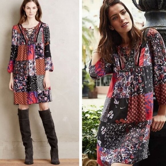 Anthropologie Patchwork Dress Oversized XS - Picture 2 of 11